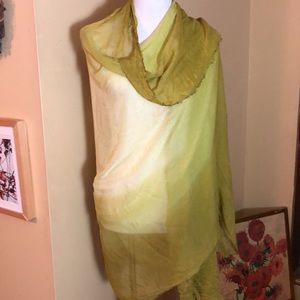 ANTHROPOLOGIE Citrine Green/Yellow ombré Fade 
Scarf Wrap Sarong SIlk Cotton NEW